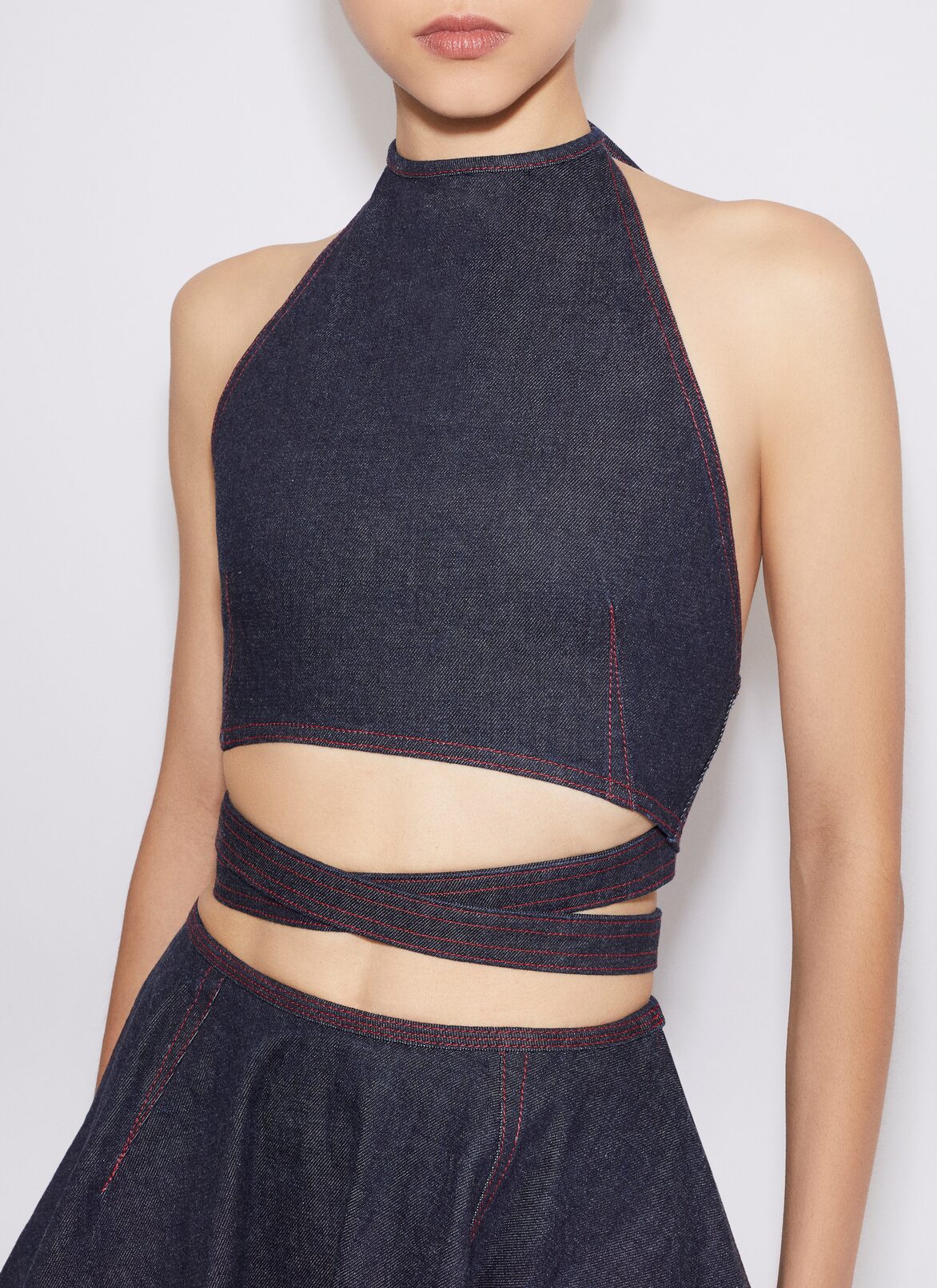 CROSS OVER TOP IN RAW DENIM ALAÏA BLUE JEANS CROSS OVER TOP IN RAW DENIM